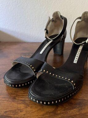 Fratelli Rossetti Black Leather Ankle Strap Block Heels/Sandals Italy 39.5 US 9M